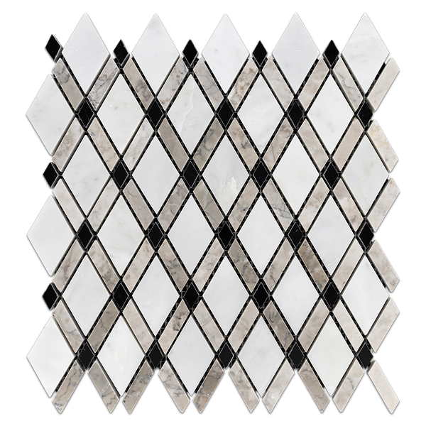 White Absolute/Black Lattice with Temple Grey Mosaic Polished (1.01 sf) - Elon Tile