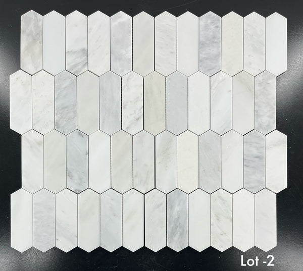 Mosaico de piquete blanco perla de 2" x 6" pulido