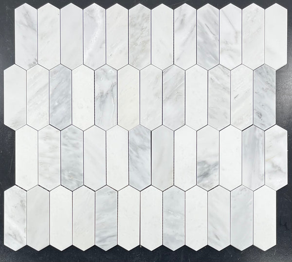 Mosaico de piquete blanco perla de 2" x 6" pulido
