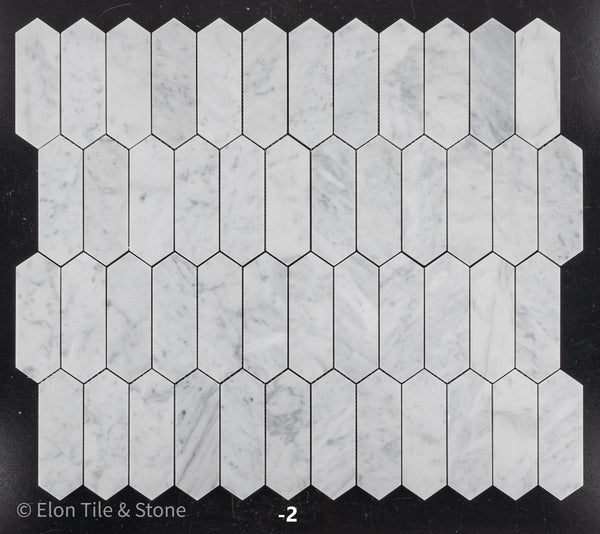 Mosaico de piquete Carrara de 2" x 6" pulido