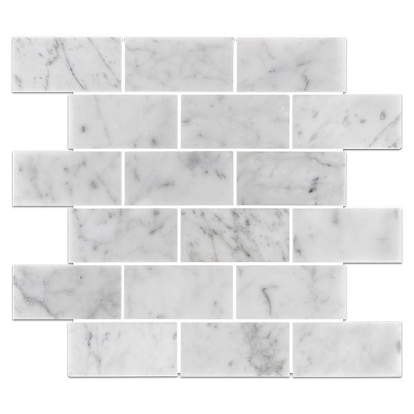 **STOCK LIMITADO** Mosaico de ladrillo Bianco Carrara de 2" x 4" pulido