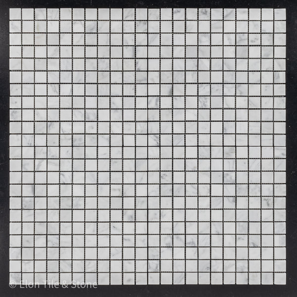 Bianco Carrara Mosaico cuadrado de 1" x 1" pulido