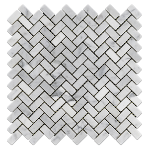 Bianco Carrara 5/8" x 1 1/4" Herringbone Mosaic Tumbled (0.88 SF) - Elon Tile