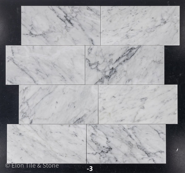 Bianco Carrara Venatino Gioia 6" x 12" Honed - Elon Tile & Stone
