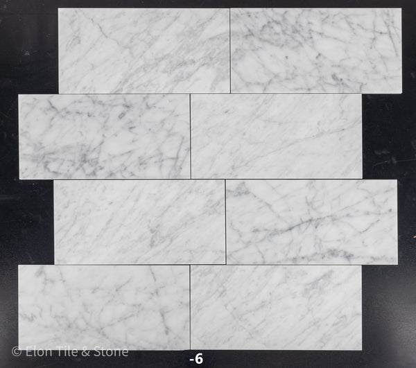 Bianco Carrara Venatino Gioia 6" x 12" Honed - Elon Tile & Stone