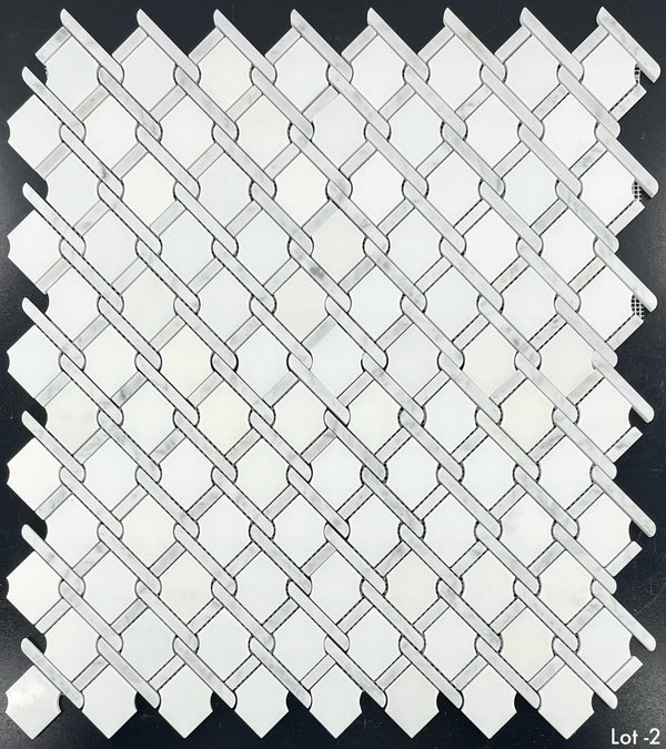 White Absolute Argyle with Bianco Carrara Bar Mosaic Polished