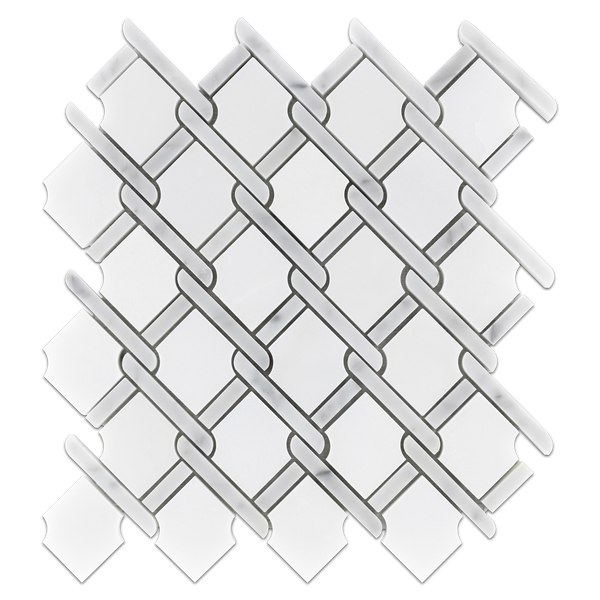 White Absolute with Bianco Carrara Bar Argyle Mosaic Polished - Elon Tile
