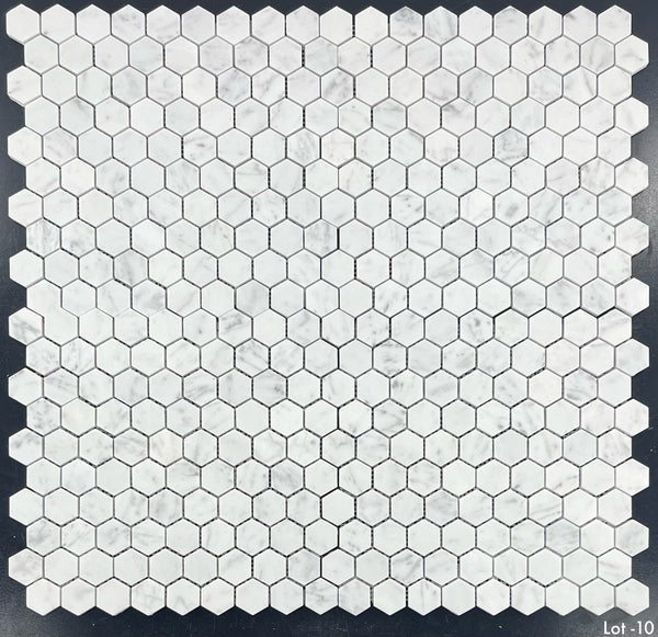 Bianco Carrara 1 1/4" Mosaico Hexágono Pulido
