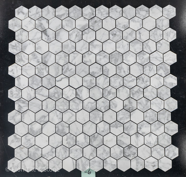 Bianco Carrara Mosaico hexagonal de 2" pulido