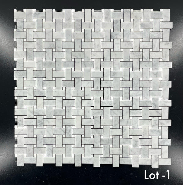 Tejido de cesta Bianco Carrara con mosaico de puntos Thassos blanco de 3/8" pulido