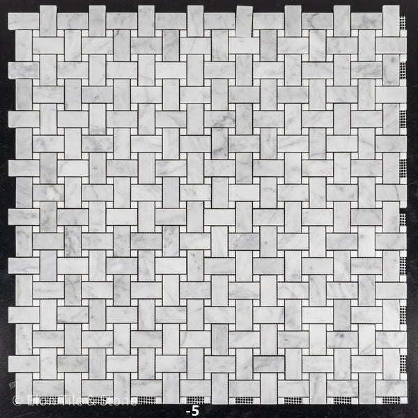 Tejido de cesta Bianco Carrara con mosaico de puntos Thassos blanco de 3/8" pulido