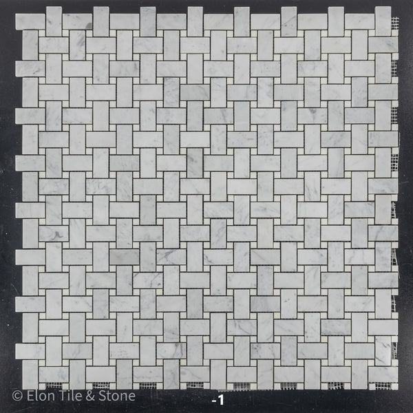 **STOCK LIMITADO** Tejido de cesta Bianco Carrara con mosaico de puntos Thassos blanco de 3/8" pulido