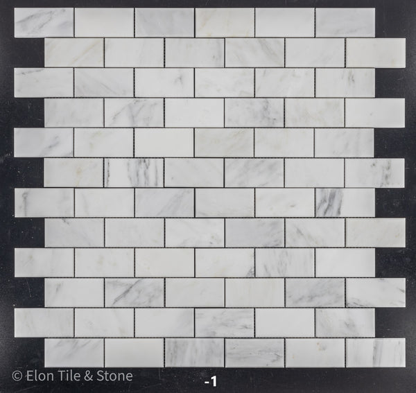 Pearl White 2" x 4" Brick (Beveled) Mosaic Honed - Elon Tile & Stone