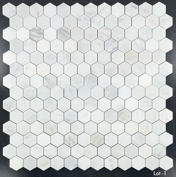 Pearl White 2" Hexagon Mosaic Polished
