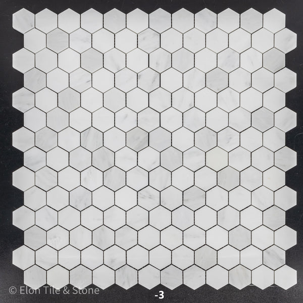 Mosaico hexagonal blanco perla de 2" pulido