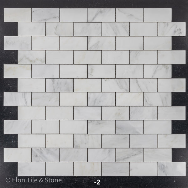 Pearl White 2" x 4" Brick (No Bevel) Mosaic Polished - Elon Tile & Stone