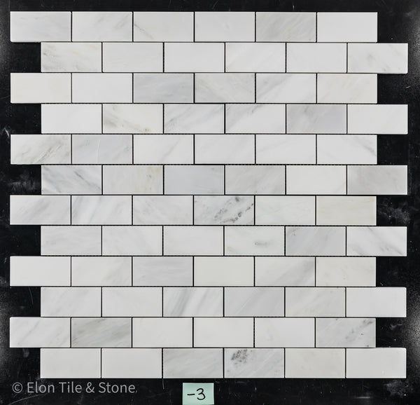 Pearl White 2" x 4" Brick (No Bevel) Mosaic Polished - Elon Tile & Stone
