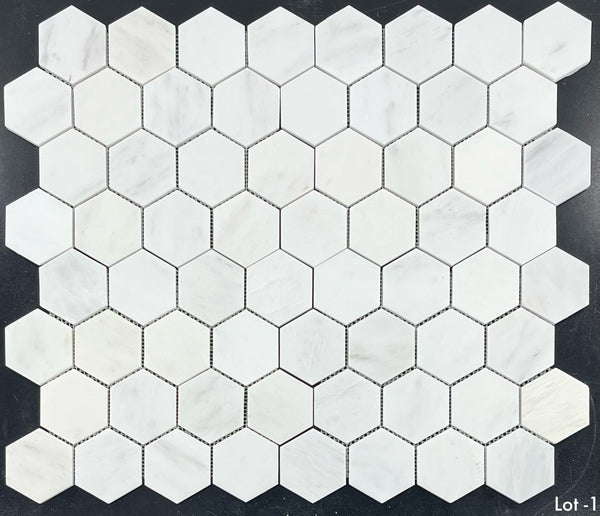 Mosaico hexagonal blanco perla de 3" pulido