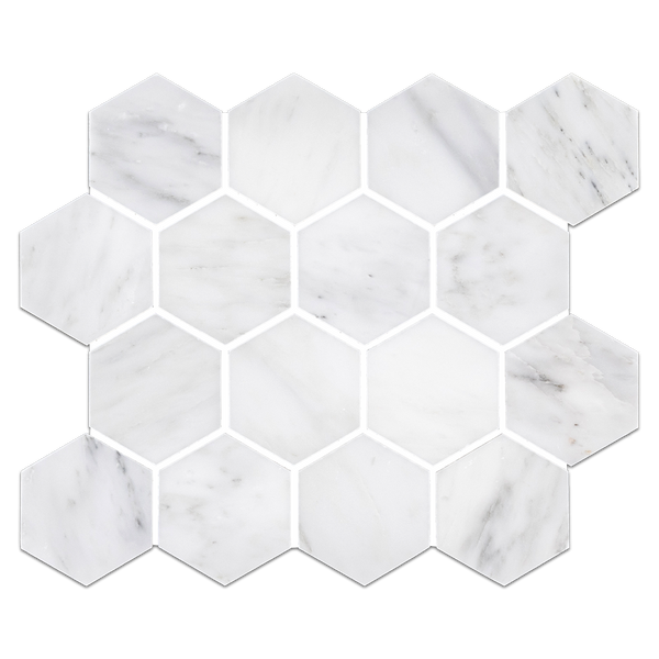 Mosaico hexagonal blanco perla de 3" pulido