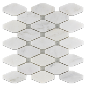 Pearl White Rhomboid Without Dot Mosaic Polished (0.79 sf) - Elon Tile