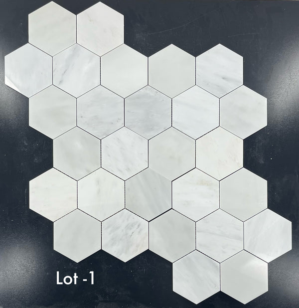 Pearl White 5" Hexagon Mosaic Polished - Elon Tile & Stone