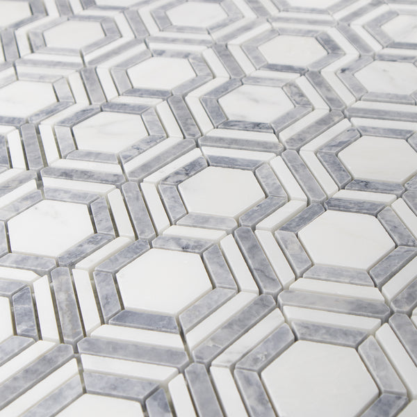 Kaleidoscope Pearl White with Pacific Gray Honed - Elon Tile