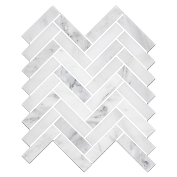Pearl White 1" x 4" Herringbone Mosaic Honed