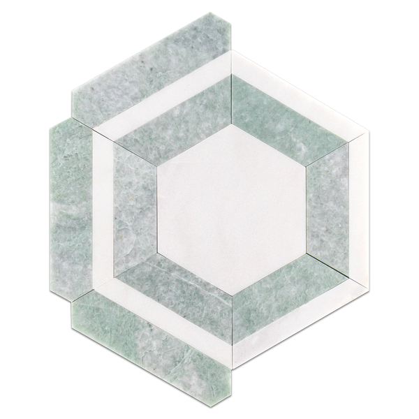 Panal absoluto blanco con mosaico verde Ming pulido