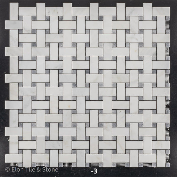 Tejido de cesta blanco perla con mosaico de puntos gris pacífico de 5/8" pulido