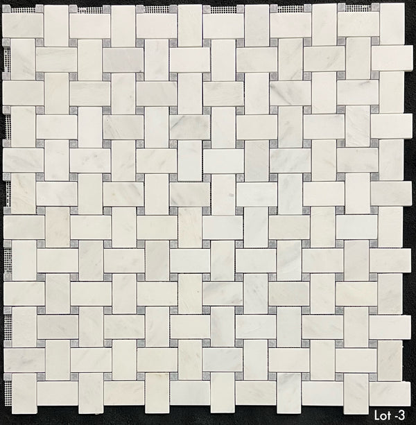 Tejido de cesta extra grande blanco perla con mosaico de puntos gris pacífico de 5/8" pulido