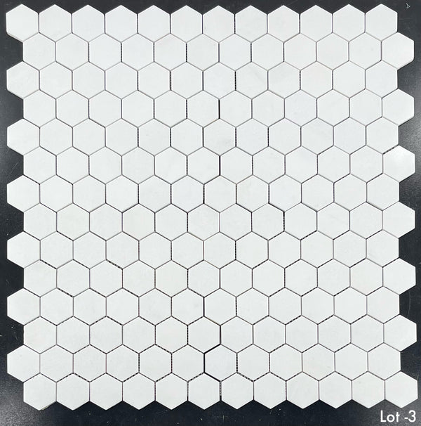 White Thassos 2" Hexagon Mosaic Polished