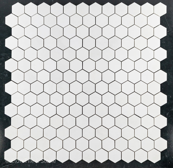 Mosaico hexagonal blanco Thassos de 2" pulido