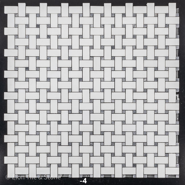 Tejido de cesta Thassos blanco con mosaico de puntos gris pacífico de 3/8" pulido