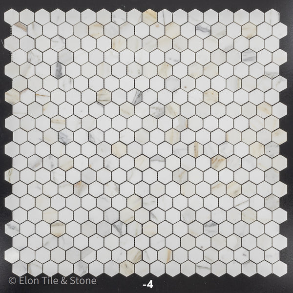 Calacatta Gold 1 1/4" Hexagon Mosaic Polished - Elon Tile & Stone