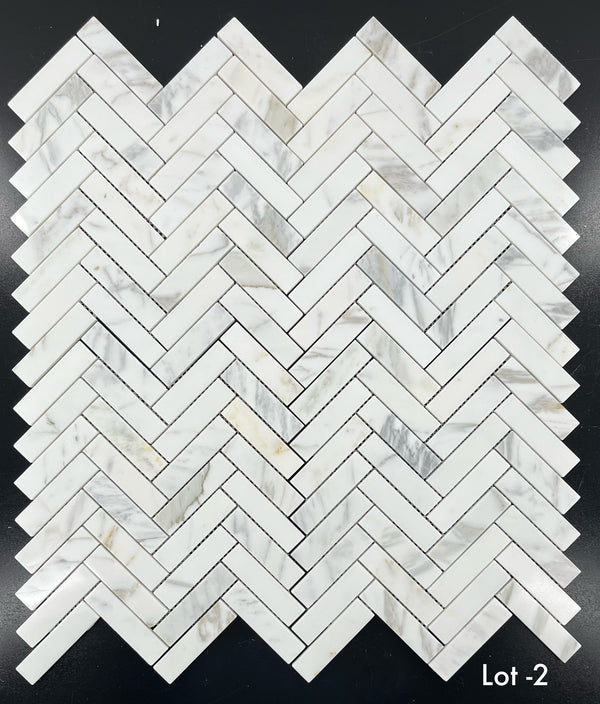 Calacatta 1" x 4" Herringbone Mosaic Polished - Elon Tile & Stone