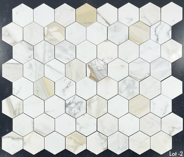 Calacatta 3" Hexagon Mosaic Polished - Elon Tile & Stone