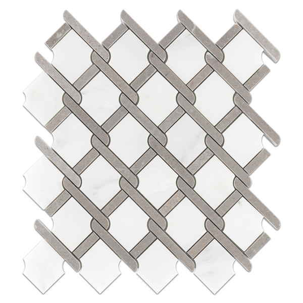 Pearl White with Sand Dollar Bar Argyle Mosaic Polished - Elon Tile