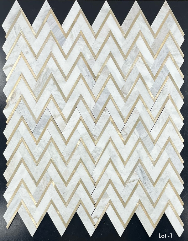 Bianco Oro Herringbone with Gold Aluminum Mosaic Honed