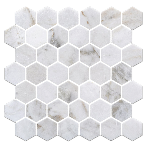 Bianco Oro Mosaico hexagonal de 2" pulido