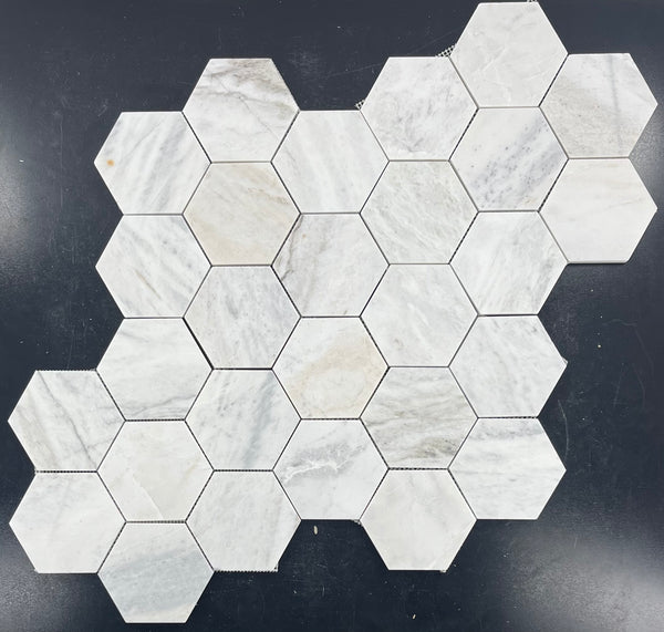 Bianco Oro Mosaico hexagonal de 5" pulido