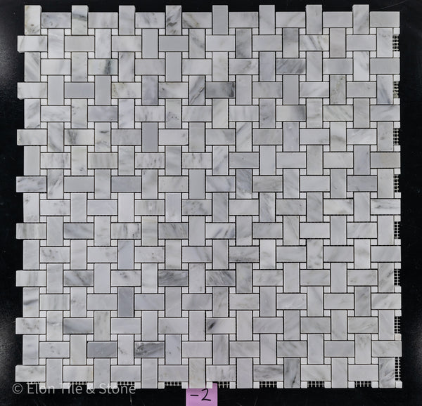 Mystic Gray Basketweave with 3/8" Pearl White Dot Mosaic Polished