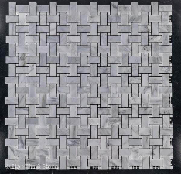 Mystic Gray Basketweave with 3/8" Pearl White Dot Mosaic Polished
