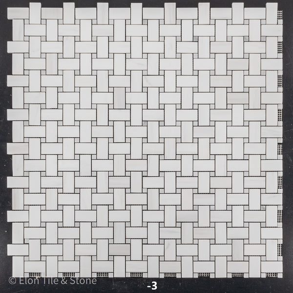 Dolomite Basketweave with 3/8" Mystic Gray Dot Mosaic Honed