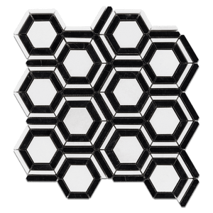 Kaleidoscope White Thassos with Black Mosaic Polished - Elon Tile