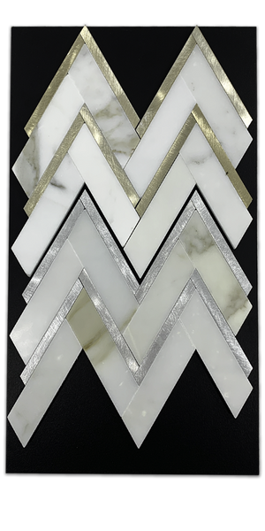 C152 - Calacatta Herringbone With Gold Aluminum Polished And Calacatta Herringbone With Silver Aluminum Polished - Elon Tile