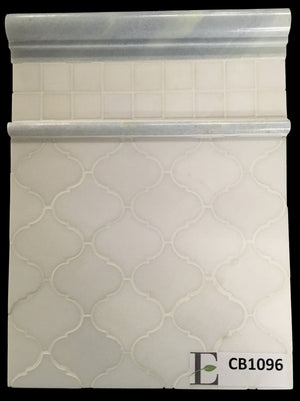 Concept Board Collection - CB1096 - White Thassos 3" Lantern Mosaic Polished with White Thassos 2" x 2" Mosaic Polished and Blue Celeste Moldings Polished Board - Elon Tile