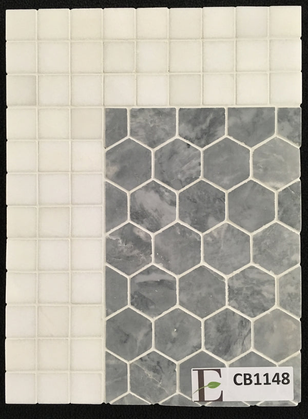 Concept Board Collection - CB1148 - Pacific Gray 2" Hexagon Mosaic Honed with White Thassos 2" x 2" Mosaic Polished - Elon Tile