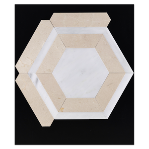 CC103 - Pearl White Honeycomb with Crema Marfil Mosaic Honed Card - Elon Tile