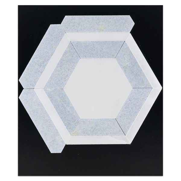 CC107 - White Absolute Honeycomb with Blue Celeste Mosaic Honed Card - Elon Tile