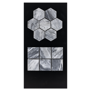 CC13 - Bardiglio Nuvolato 2" Hexagon Mosaic Honed and 2" x 2" Mosaic Honed Card - Elon Tile